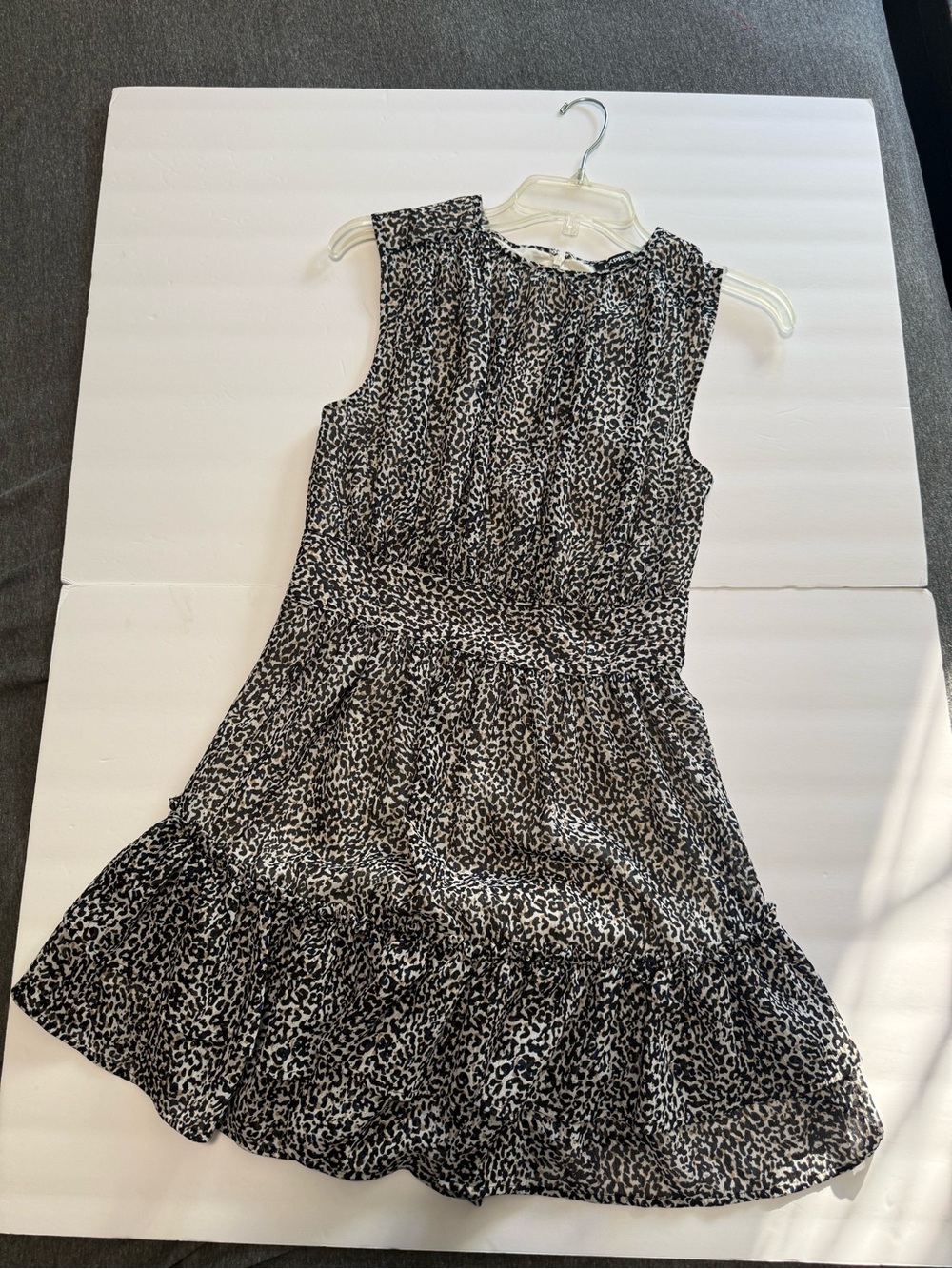 Express Black and White Leopard Print Ruffle Hem Dress